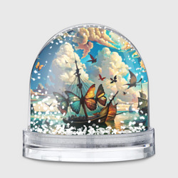 Корабль с бабочками стиль Сальвадор Дали – Игрушка Снежный шар с принтом купить со скидкой в -20%