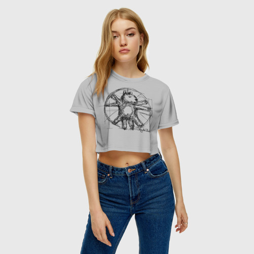 Женская футболка Crop-top 3D Мем капибара да Винчи, цвет 3D печать - фото 3