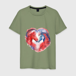 Влюбленные лошади акварель – Мужская футболка хлопок с принтом купить со скидкой в -20%