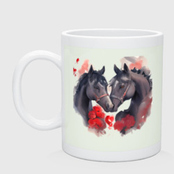 Кружка керамическая Влюбленные вороные лошади