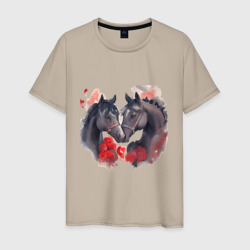 Влюбленные вороные лошади – Мужская футболка хлопок с принтом купить со скидкой в -20%