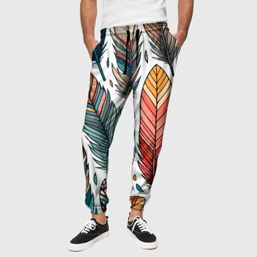 Мужские брюки 3D Композиция из перьев, цвет 3D печать - фото 4