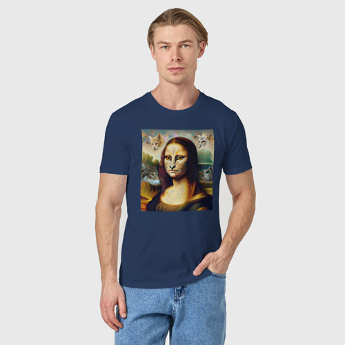 Мужская футболка хлопок Мона Лиза превращается в кошку, цвет темно-синий - фото 3