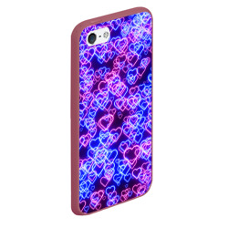 Чехол для iPhone 5/5S матовый Неоновые сердечки сине-розовые - фото 2