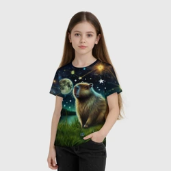 Детская футболка 3D Капибара прогулки в полнолуние - фото 2