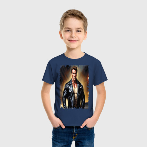 Детская футболка хлопок с принтом Арнольд Шварценеггер терминатор, фото на моделе #1