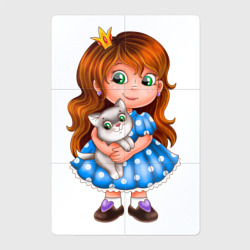 Магнитный плакат 2Х3 Принцесса в голубом платье с котенком