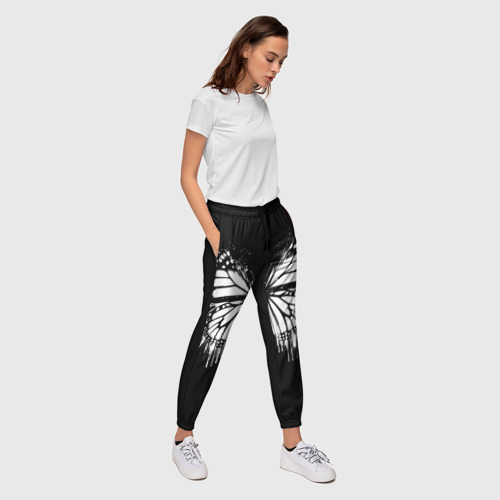 Женские брюки 3D с принтом Граффити с белой бабочкой, вид сбоку #3