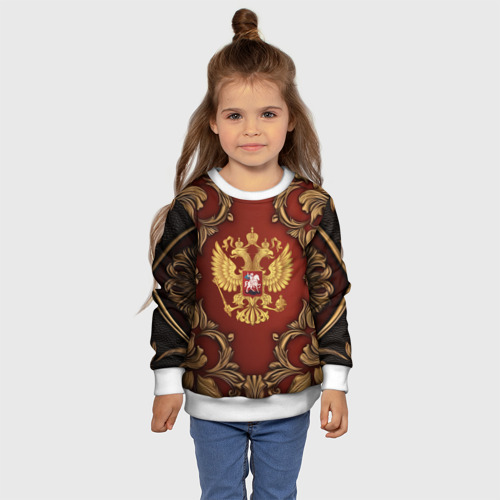 Детский свитшот 3D Золотой герб России на красном фоне лепнина, цвет 3D печать - фото 7
