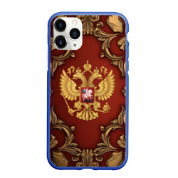 Чехол для iPhone 11 Pro Max матовый Золотой герб России на красном фоне лепнина