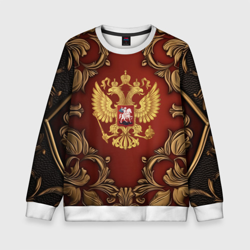 Детский свитшот 3D Золотой герб России на красном фоне лепнина, цвет 3D печать