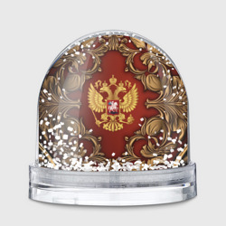 Игрушка Снежный шар Золотой герб России на красном фоне лепнина