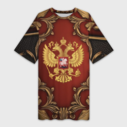 Платье-футболка 3D Золотой герб России на красном фоне лепнина
