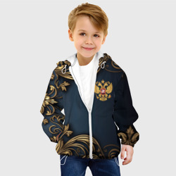 Детская куртка 3D Золотой герб России на темном синем  фоне лепнина - фото 2