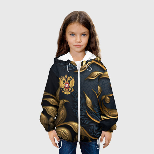 Детская куртка 3D Золотой герб России и узоры лепнина, цвет белый - фото 4