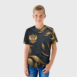 Детская футболка 3D Золотой герб России и узоры лепнина - фото 2