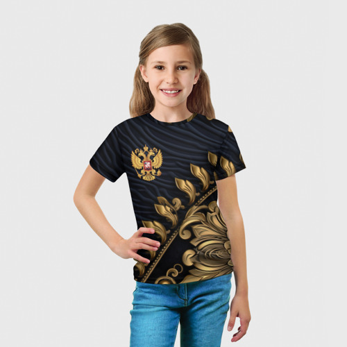Детская футболка 3D Золотой герб России лепнина, цвет 3D печать - фото 5