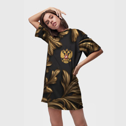Платье-футболка 3D Золотой герб России и узоры из листьев - фото 2
