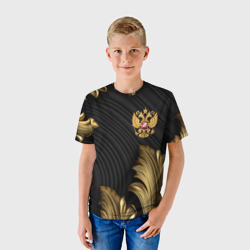 Детская футболка 3D Золотой герб России лепнина объемный фон - фото 2