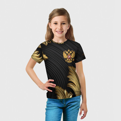 Детская футболка 3D Золотой герб России лепнина объемный фон, цвет 3D печать - фото 5