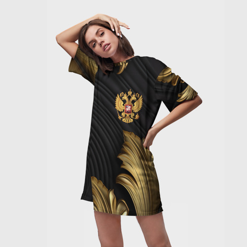 Платье-футболка 3D Золотой герб России лепнина объемный фон, цвет 3D печать - фото 3