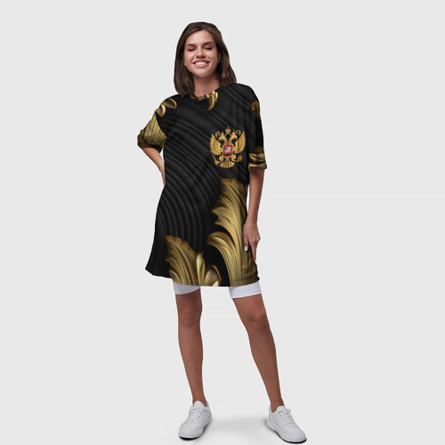 Платье-футболка 3D Золотой герб России лепнина объемный фон, цвет 3D печать - фото 5