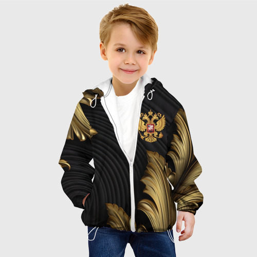 Детская куртка 3D Золотой герб России лепнина объемный фон, цвет белый - фото 3