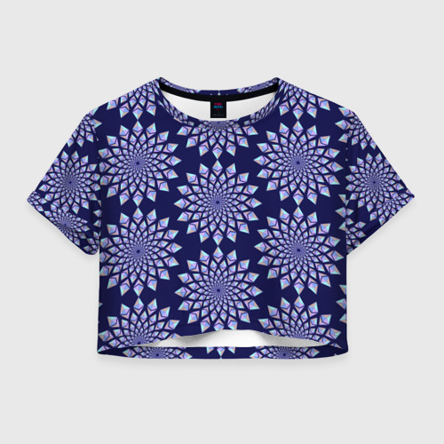Женская футболка Crop-top 3D Криптовалюта Эфириум паттерн по кругу на синем, цвет 3D печать