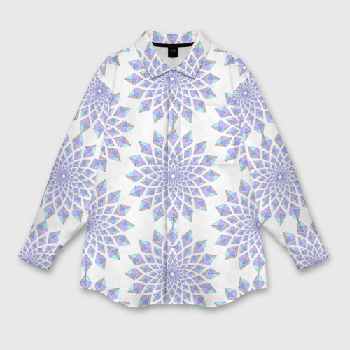Женская рубашка oversize 3D с принтом Криптовалюта Эфириум паттерн по кругу на белом, вид спереди #2