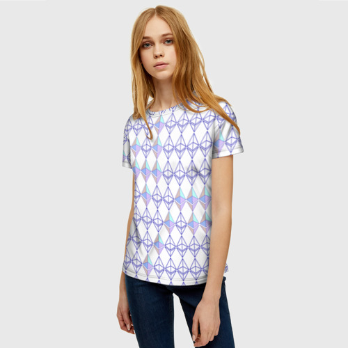 Женская футболка 3D Криптовалюта Ethereum на белом, цвет 3D печать - фото 3