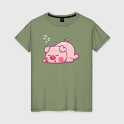 Спящий поросёнок – Женская футболка хлопок с принтом купить со скидкой в -20%