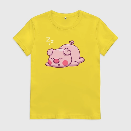 Женская футболка хлопок с принтом Спящий поросёнок, вид спереди #2