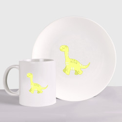 Набор: тарелка + кружка yellow dinosaur