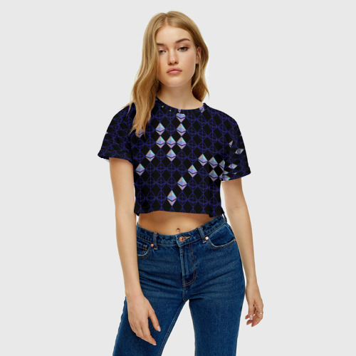 Женская футболка Crop-top 3D Криптовалюта Ethereum на черном, цвет 3D печать - фото 3