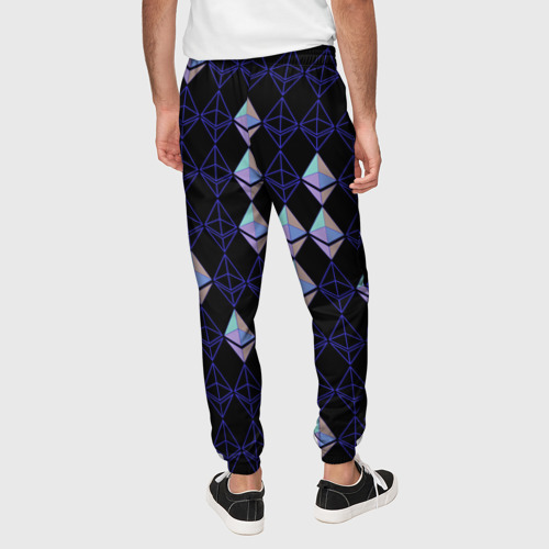 Мужские брюки 3D с принтом Криптовалюта Ethereum на черном, вид сзади #2