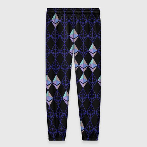 Женские брюки 3D с принтом Криптовалюта Ethereum на черном, вид сзади #1