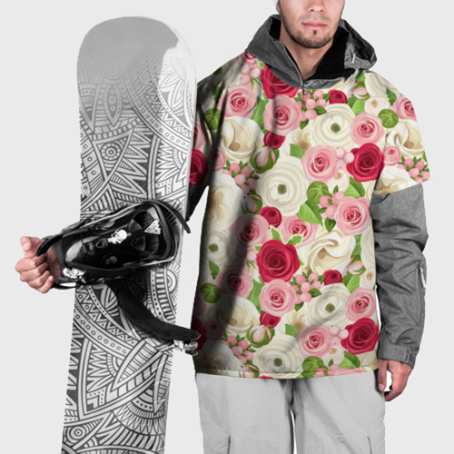 Накидка на куртку 3D Фон с розами, лизиантусами и цветами лютика, цвет 3D печать