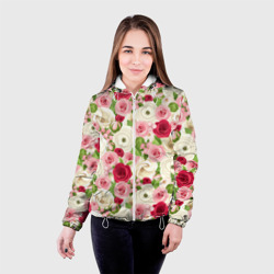 Женская куртка 3D Фон с розами, лизиантусами и цветами лютика - фото 2