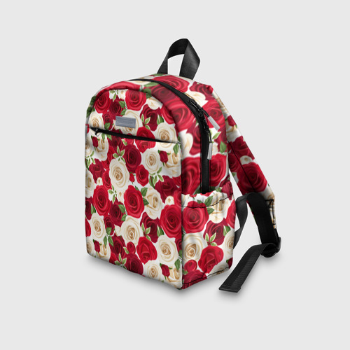 Детский рюкзак 3D с принтом Фон с красными и белыми розами, вид сбоку #3