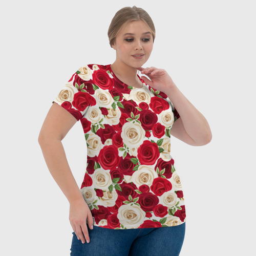 Женская футболка 3D с принтом Фон с красными и белыми розами, фото #4
