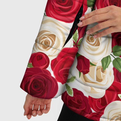 Женская зимняя куртка 3D с принтом Фон с красными и белыми розами, фото #4