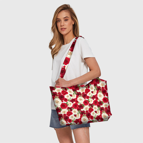 Пляжная сумка 3D Фон с красными и белыми розами - фото 5