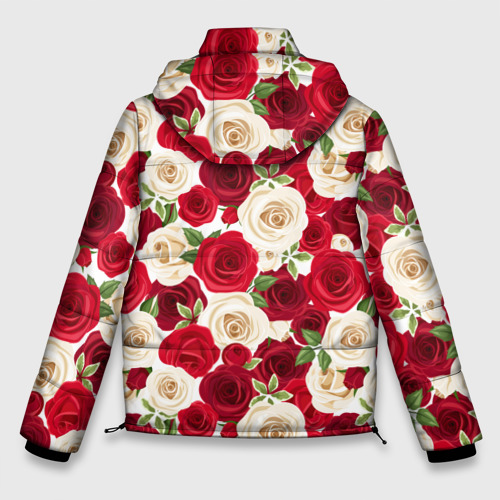 Мужская зимняя куртка 3D с принтом Фон с красными и белыми розами, вид сзади #1