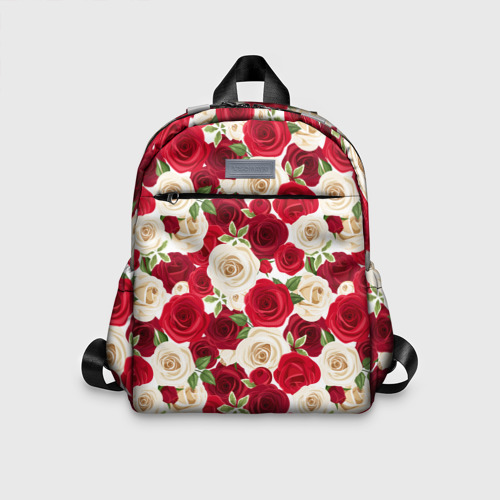 Детский рюкзак 3D с принтом Фон с красными и белыми розами, вид спереди #2