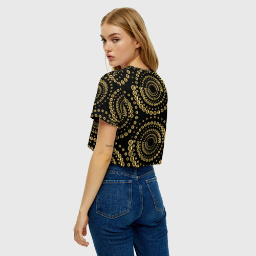 Женская футболка Crop-top 3D Золотой Биткоин на черном, цвет 3D печать - фото 5