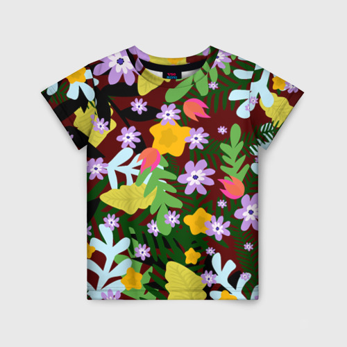 Детская футболка с принтом Гавайская цветочная расцветка, вид спереди №1
