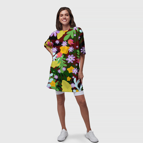 Платье-футболка 3D Гавайская цветочная расцветка, цвет 3D печать - фото 5