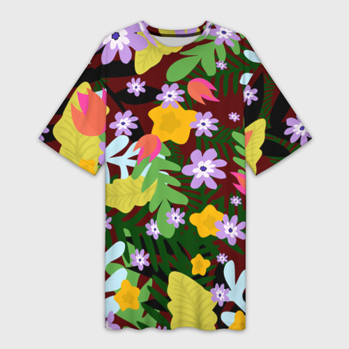 Платье-футболка 3D Гавайская цветочная расцветка, цвет 3D печать