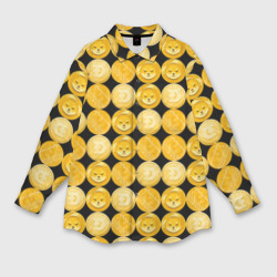 Мужская рубашка oversize 3D Золотые монеты Биткоин, Доджкоин, Шиба ину паттерном