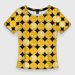 Женская футболка 3D Slim Золотые монеты Биткоин, Доджкоин, Шиба ину паттерном
